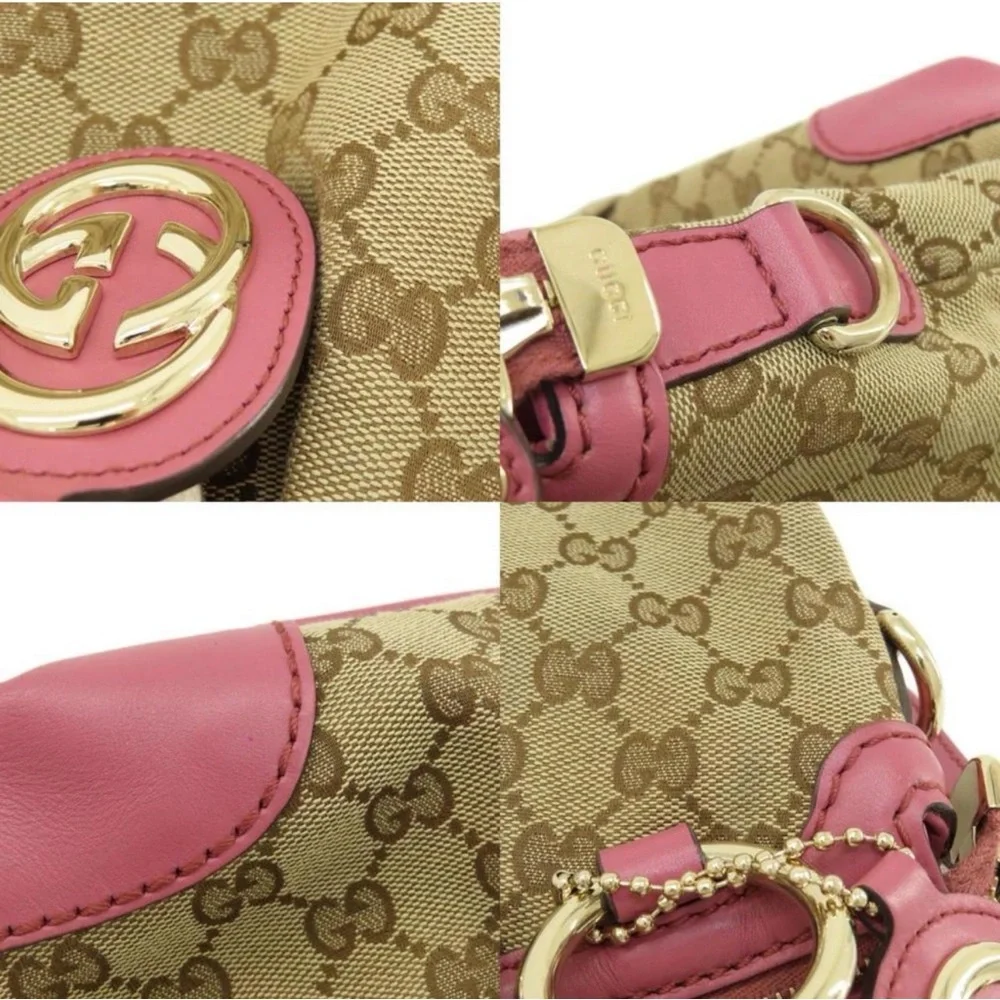GUCCI Pink and Tan GG Canvas Tote Bag, 247902, Authentic, EUC - Picture 8 of 12